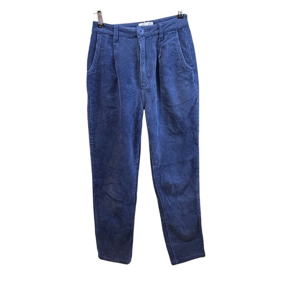 ROLLA'S Women’s Pleated Deep Blue Corduroy Pants Straight Leg High Waist